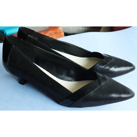 Anne Klein iFlex Maddy Rose Black Leather Kitten Heel Pumps Pointed Toe 9.5 - Picture 4 of 6